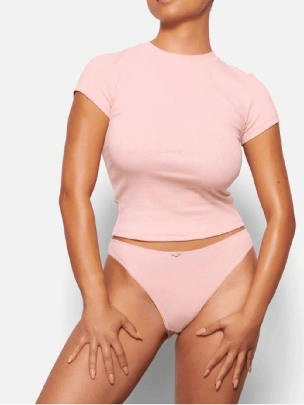 SKIMS Soft Pink Logo Pointelle Short Sleeve Tee 2X